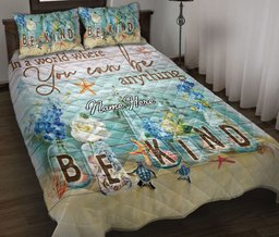 Personalized Ocean Quilt Bedding Set, Sea Ocean Beach Be Kind Flower Jar Wood Quilt Blanket With Pillowcases, Custom Name Duvet Cover Set