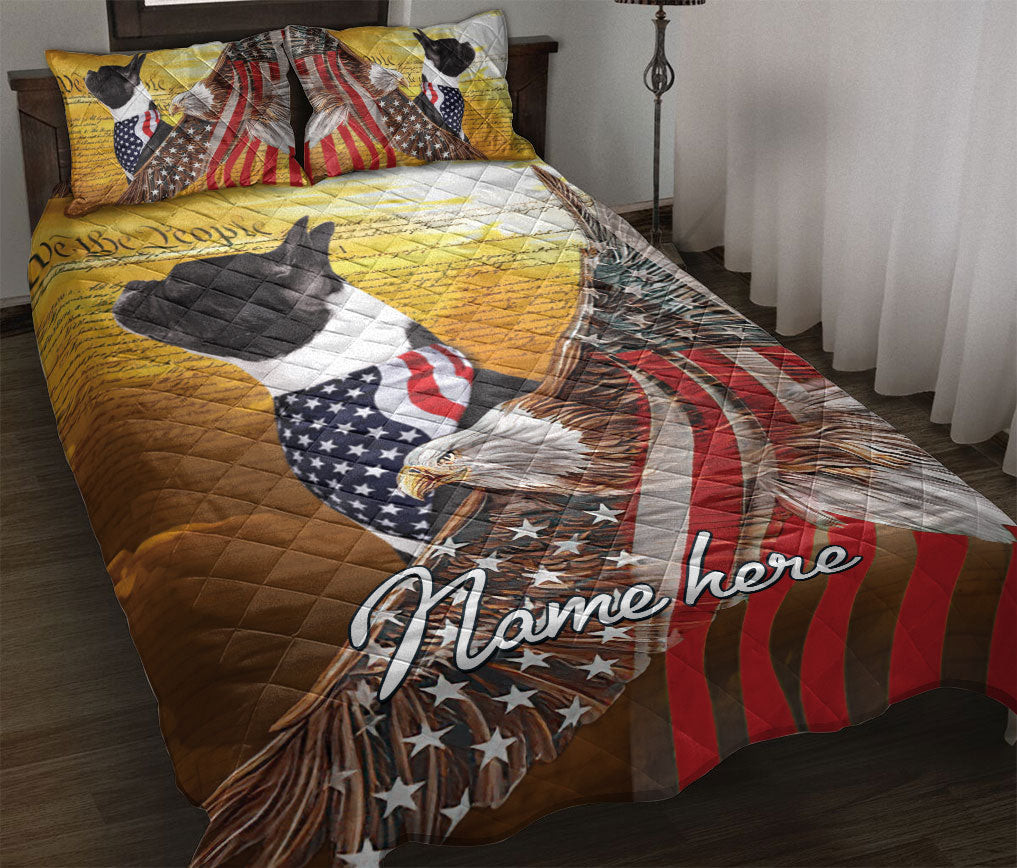 Personalized Bulldog Quilt Bedding Set, French Bulldog Dog American Eagle US Flag We People Quilt Blanket With Pillowcases, Duvet Cover Set
