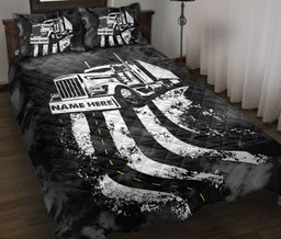 Personalized Trucker Quilt Bedding Set, Truck Black & White Trucker Trucker Driver Quilt Blanket With Pillowcases, Custom Name Duvet Cover Set
