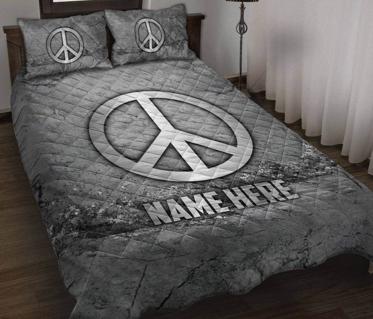 Personalized Fishing Quilt Bedding Set, Fishing Hookscratch Grays Quilt Blanket With Pillowcases, Custom Name Duvet Cover Set