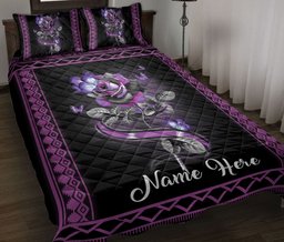 Personalized Butterfly Quilt Bedding Set, Butterfly Purple Rose Flower Floral Quilt Blanket With Pillowcases, Custom Name Duvet Cover Set