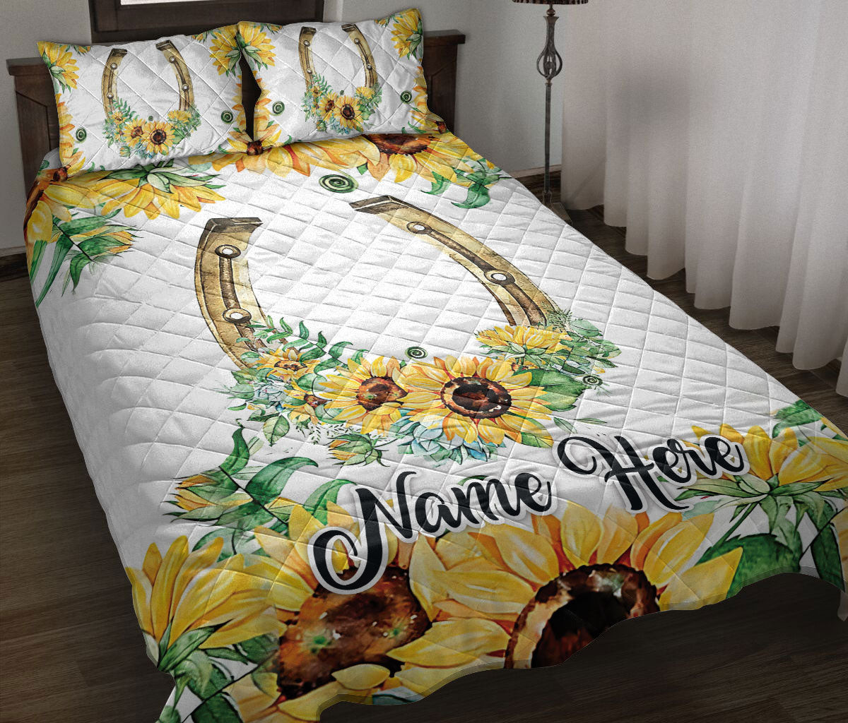 Personalized Cowboy Quilt Bedding Set, Western Cowgirl Cowboy Hat Horseshoe Floral Flower Quilt Blanket With Pillowcases, Duvet Cover Set