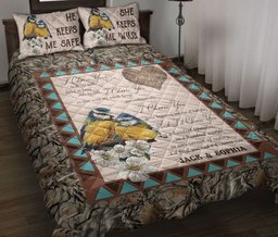Personalized Quilt Bedding Set, Eurasian Blue Tit Couple I Choose You Anniversary Quilt Blanket With Pillowcases, Custom Name Duvet Cover Set