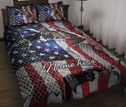 Personalized Golf Quilt Bedding Set, Patriotic Golf Player US Flag Golfer Quilt Blanket With Pillowcases, Custom Name Duvet Cover Set