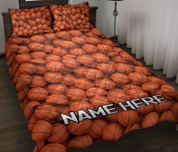 Personalized Basketball Quilt Bedding Set, Basketball Orange Ball Quilt Blanket With Pillowcases, Custom Name Duvet Cover Set