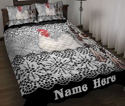 Personalized Chicken Quilt Bedding Set, Chicken Farm Black & White Amigurumi Quilt Blanket With Pillowcases, Custom Name Duvet Cover Set
