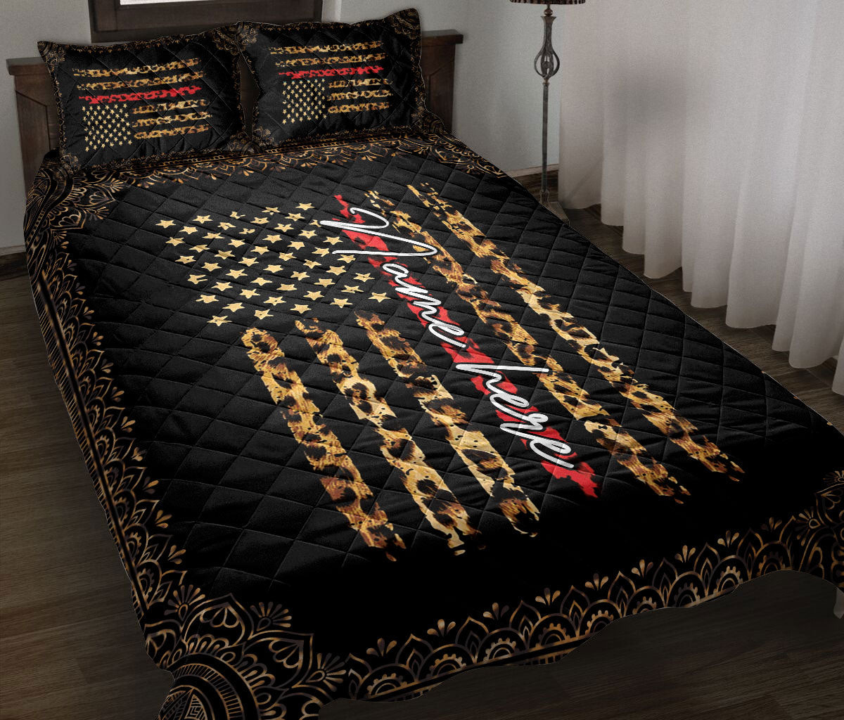 Personalized Firefighter Quilt Bedding Set, Firefighter Thin Red Line Mandala Quilt Blanket With Pillowcases, Custom Name Duvet Cover Set