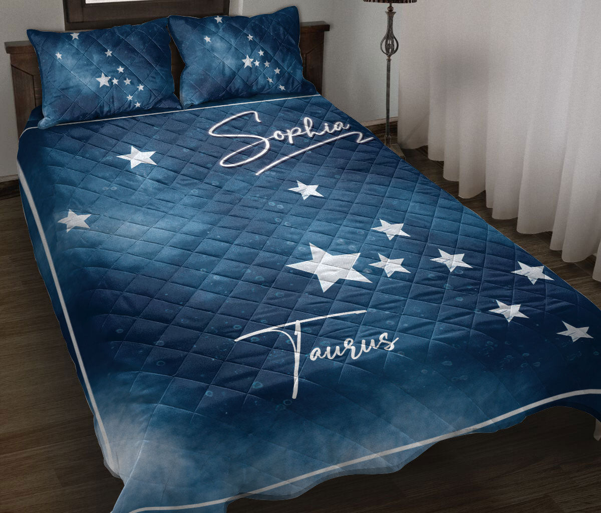 Personalized Zodiac Quilt Bedding Set, Taur USZodiac Sign Horoscopes Celestrial Quilt Blanket With Pillowcases, Custom Name Duvet Cover Set