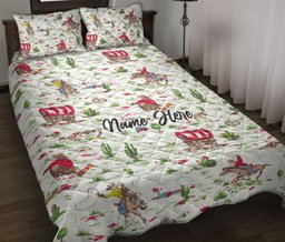 Personalized Cowboy Quilt Bedding Set, Western Cowgirl Cowboy Hat Horse White Quilt Blanket With Pillowcases, Custom Name Duvet Cover Set