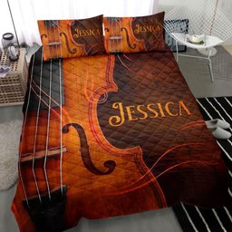 Personalized Cello Quilt Bedding Set, Cello Cellist MusicTheme Quilt Blanket With Pillowcases, Custom Name Duvet Cover Set