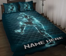 Personalized Baseball Quilt Bedding Set, Baseball Pitcher Blue Light Quilt Blanket With Pillowcases, Custom Name Duvet Cover Set, Sports Gifts