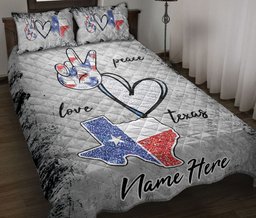 Personalized Texas Quilt Bedding Set, Western Texas Flag Peace Love Texas Wild West Grey Quilt Blanket With Pillowcases, Custom Name Duvet Cover Set