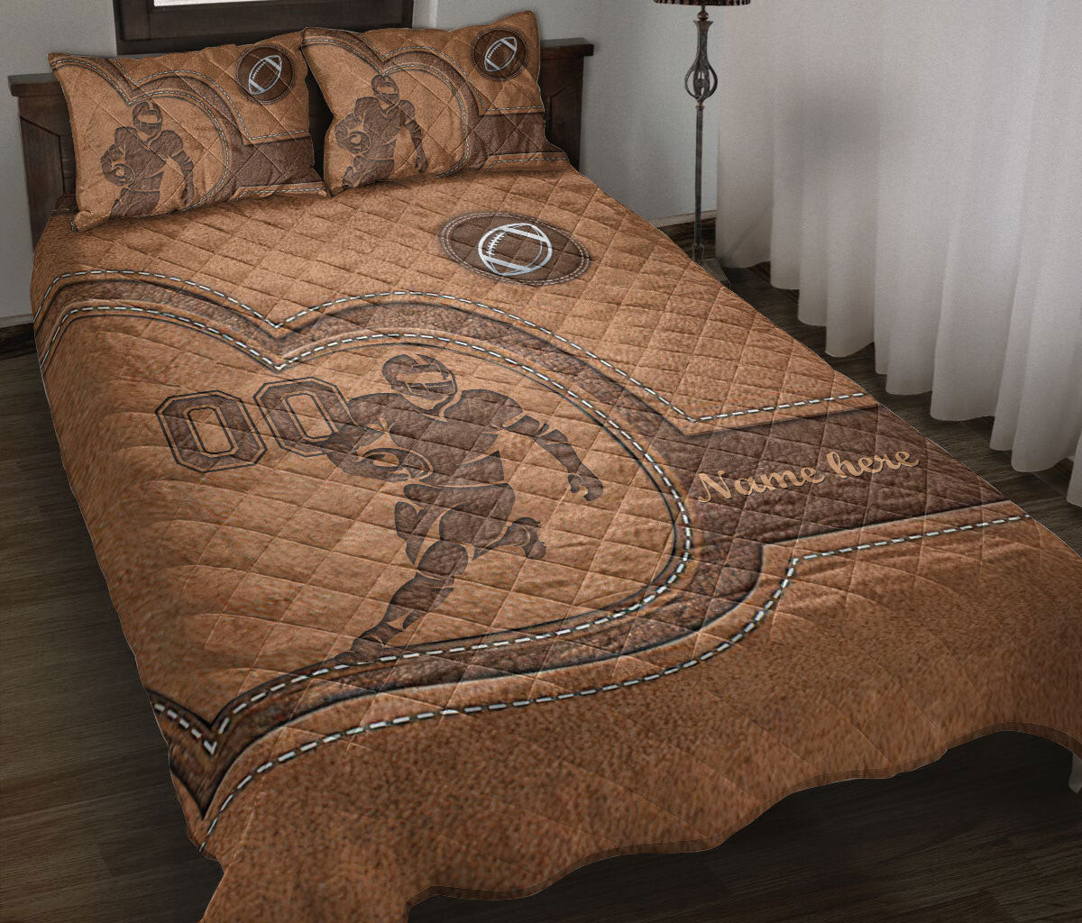 Personalized Football Quilt Bedding Set, Football Try To Score A Touchdown Runningback Quilt Blanket With Pillowcases, Duvet Cover Set