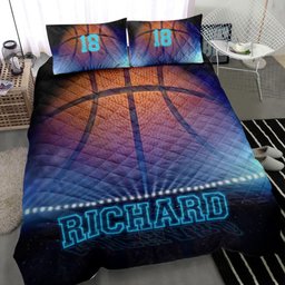 Personalized Basketball Quilt Bedding Set, Basketball Big Ball 3D Printed Blue Quilt Blanket With Pillowcases, Duvet Cover Set