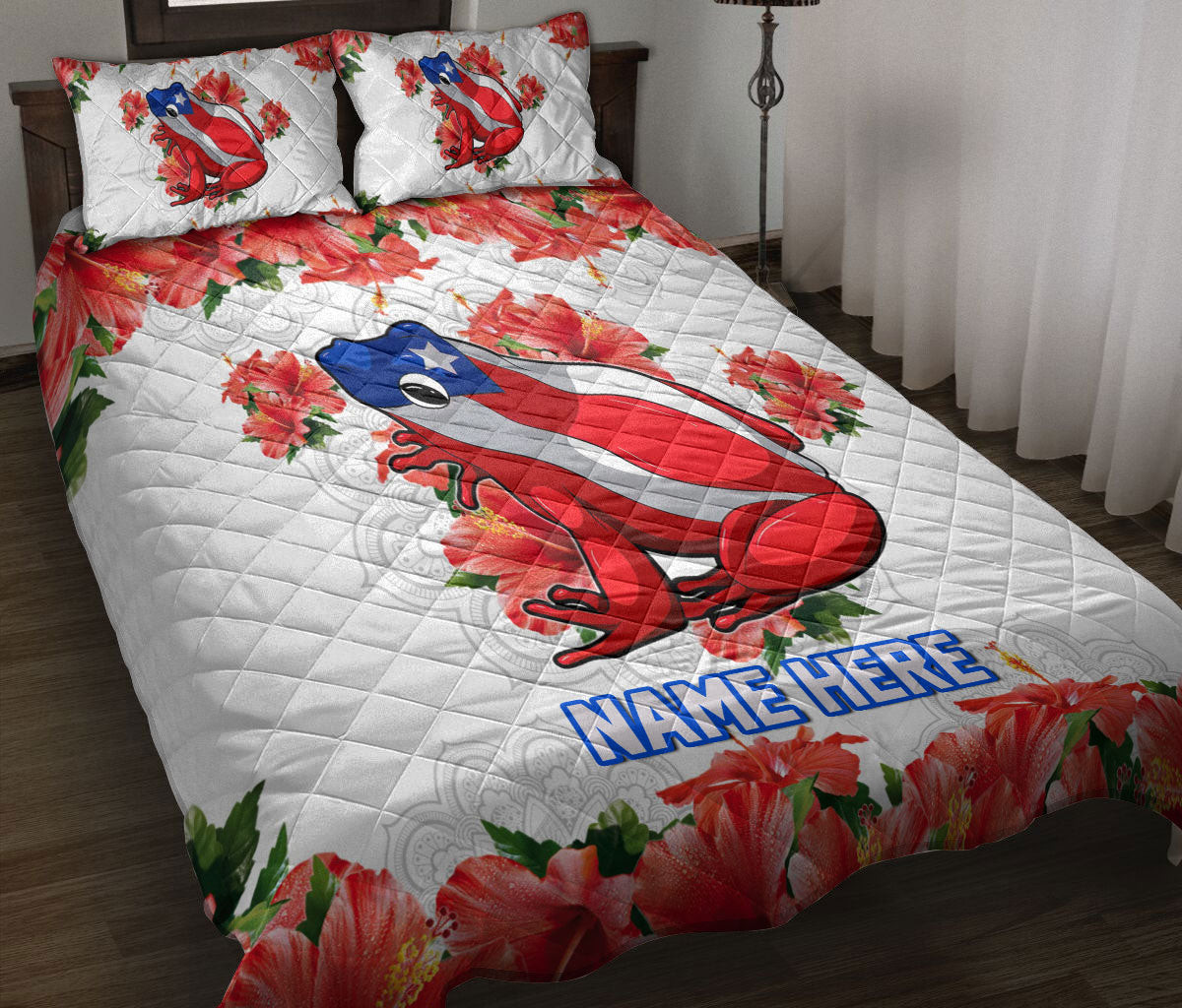 Personalized Puerto Rico Quilt Bedding Set, Puerto Rico Puerto Rican Coqui Thespesia Grandiflora Quilt Blanket With Pillowcases, Duvet Cover Set
