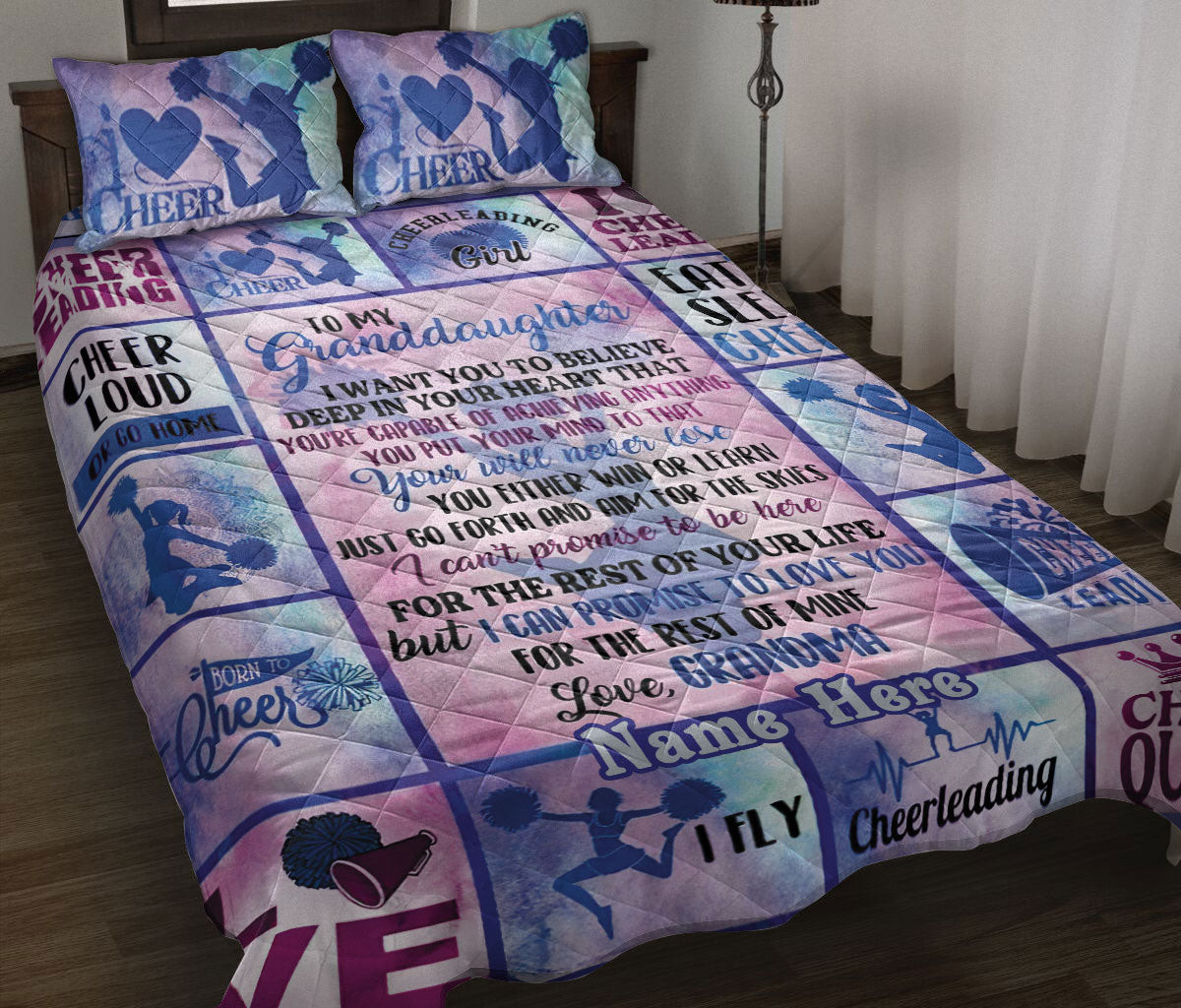 Personalized Cheerleading Quilt Bedding Set, Cheerleading Cheerleader Pink Granddaughter Quilt Blanket With Pillowcases, Duvet Cover Set