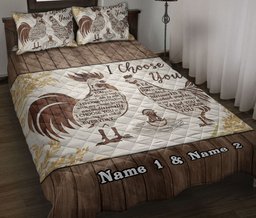 Personalized Chicken Quilt Bedding Set, Chicken I Choose You Couple Husband & Wife Quilt Blanket With Pillowcases, Custom Name Duvet Cover Set