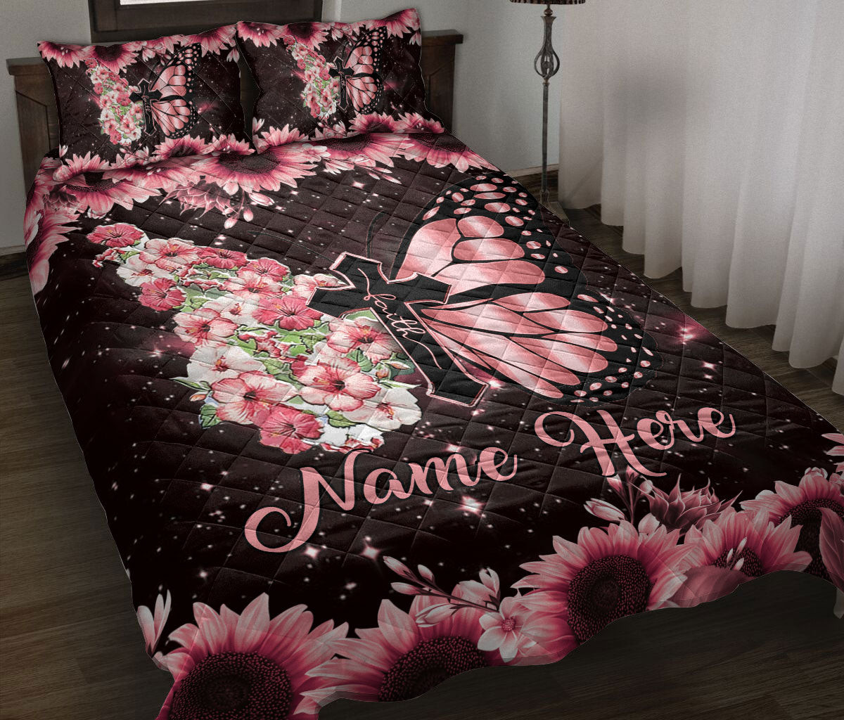 Personalized Christian, Jesus, God Quilt Bedding Set, Faith JesusButterfly Sunflowerian Quilt Blanket With Pillowcases, Duvet Cover Set