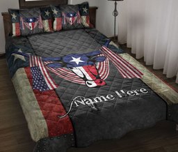 Personalized Texas Quilt Bedding Set, Western Texas US Flag Longhorn Texas Map Wild West Quilt Blanket With Pillowcases, Duvet Cover Set