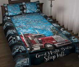 Personalized Trucker Quilt Bedding Set, Good Night Baby Sleep Tight Trucker Truck Driver Quilt Blanket With Pillowcases, Duvet Cover Set