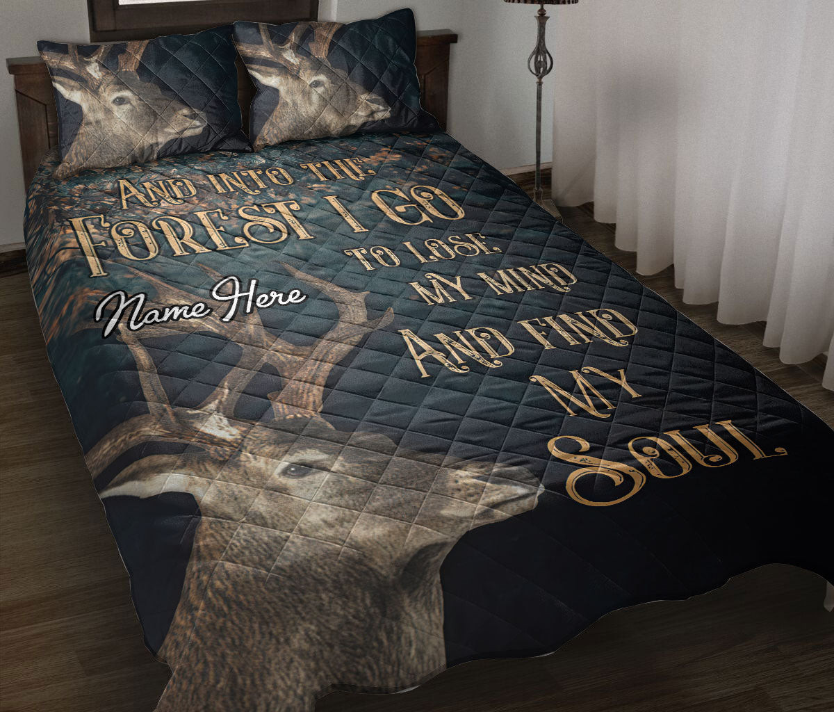 Personalized Hunting Quilt Bedding Set, Deer Buck Intoest I Go Hunting Hunter Quilt Blanket With Pillowcases, Custom Name Duvet Cover Set