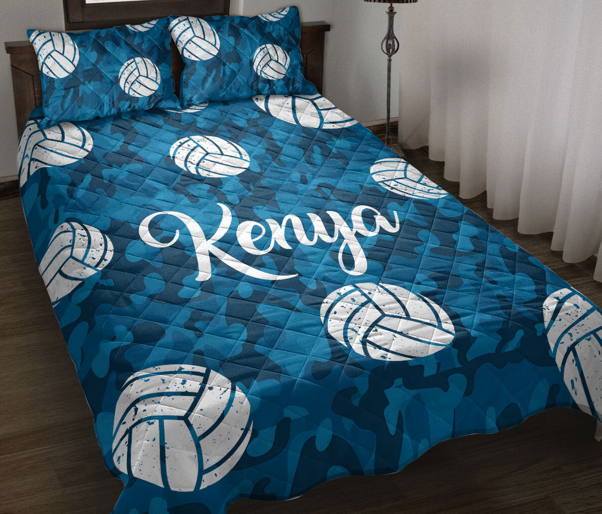 Personalized Volleyball Quilt Bedding Set, Gift Blue Volleyball Ball Quilt Blanket With Pillowcases, Custom Name Duvet Cover Set