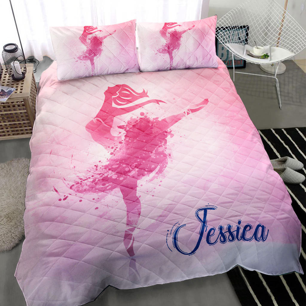 Personalized Ballet Quilt Bedding Set, Ballet Dancer Girl Princess Pinky Pink Dancing Quilt Blanket With Pillowcases, Duvet Cover Set