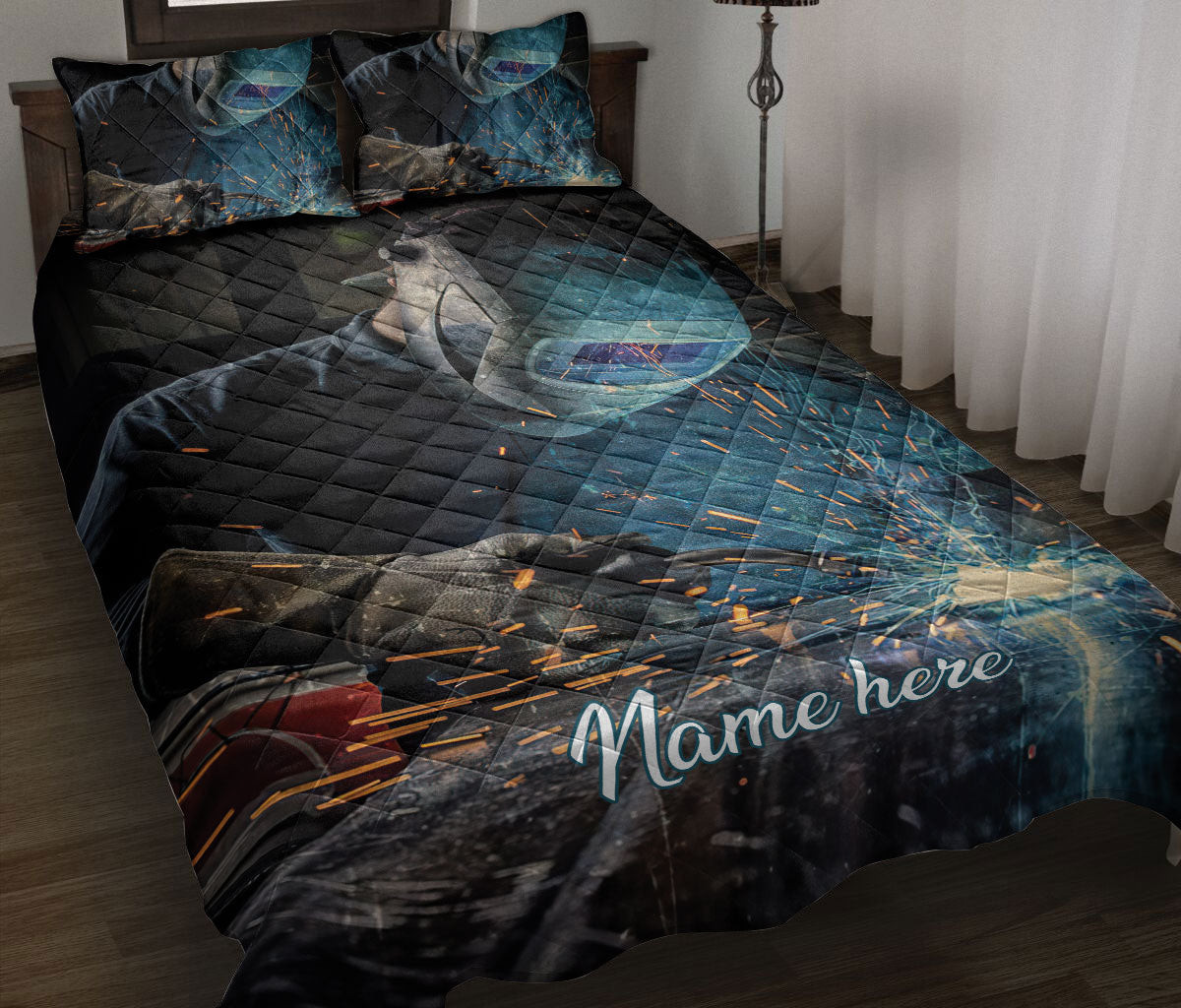 Personalized Welder Quilt Bedding Set, Gift Welder Him Welding Quilt Blanket With Pillowcases, Custom Name Duvet Cover Set
