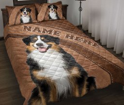 Personalized Australian Shepherd Quilt Bedding Set, A Ustralian Shepherd Dog Quilt Blanket With Pillowcases, Custom Name Duvet Cover Set