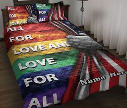 Personalized LGBTQuilt Bedding Set, LGBTLgbtq All Love And Love All Pride Quilt Blanket With Pillowcases, Custom Name Duvet Cover Set