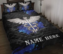 Personalized Nurse Quilt Bedding Set, Nurse Caduce USScrub Torn Quilt Blanket With Pillowcases, Custom Name Duvet Cover Set