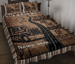 Personalized Trucker Quilt Bedding Set, An Old Trucker & The Ride Of His Sleep Here Quilt Blanket With Pillowcases, Custom Name Duvet Cover Set