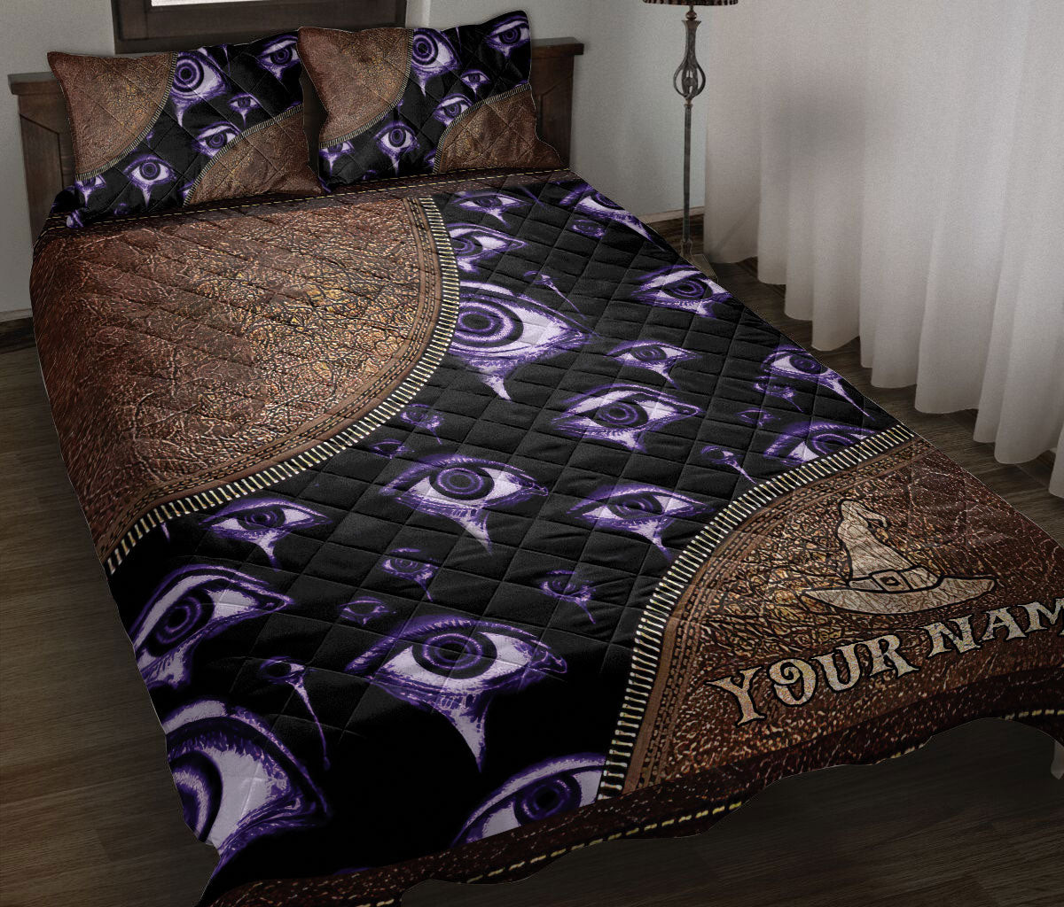 Personalized Matiasma Quilt Bedding Set, Nazar Greek Matiasma Mati Evil Mataki Eye Purple Quilt Blanket With Pillowcases, Duvet Cover Set