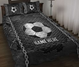 Personalized Soccer Quilt Bedding Set, Soccer Iron Chains Quilt Blanket With Pillowcases, Custom Name Duvet Cover Set