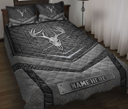 Personalized Hunting Quilt Bedding Set, Hunter Deer Hunting Skulls Quilt Blanket With Pillowcases, Custom Name Duvet Cover Set