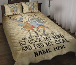 Personalized Deer Quilt Bedding Set, Deer Into Theest I Go Beige Find My Soul Quilt Blanket With Pillowcases, Custom Name Duvet Cover Set
