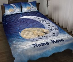 Personalized Polar Bear Quilt Bedding Set, Polar Bear I Love You To The Moon & Back Quilt Blanket With Pillowcases, Custom Name Duvet Cover Set