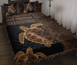 Personalized Turtle Quilt Bedding Set, Love Turtles Turtle Quilt Blanket With Pillowcases, Custom Name Duvet Cover Set