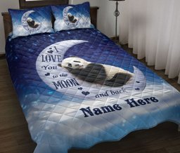 Personalized Panda Quilt Bedding Set, Cute Panda I Love You To The Moon & Back Quilt Blanket With Pillowcases, Custom Name Duvet Cover Set