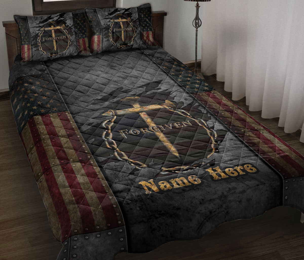 Personalized Christian, Jesus, God, Bible Quilt Bedding Set, JesusCrossgiven Americanian Quilt Blanket With Pillowcases, Duvet Cover Set
