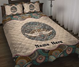 Personalized Tree Of Life Quilt Bedding Set, Tree Of Mandala Floral Quilt Blanket With Pillowcases, Custom Name Duvet Cover Set