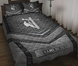 Personalized Lineman Quilt Bedding Set, Electrican Lineman Silvers Quilt Blanket With Pillowcases, Custom Name Duvet Cover Set