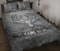 Personalized Hunting Quilt Bedding Set, Electrican Lineman Scratch Grays Quilt Blanket With Pillowcases, Custom Name Duvet Cover Set