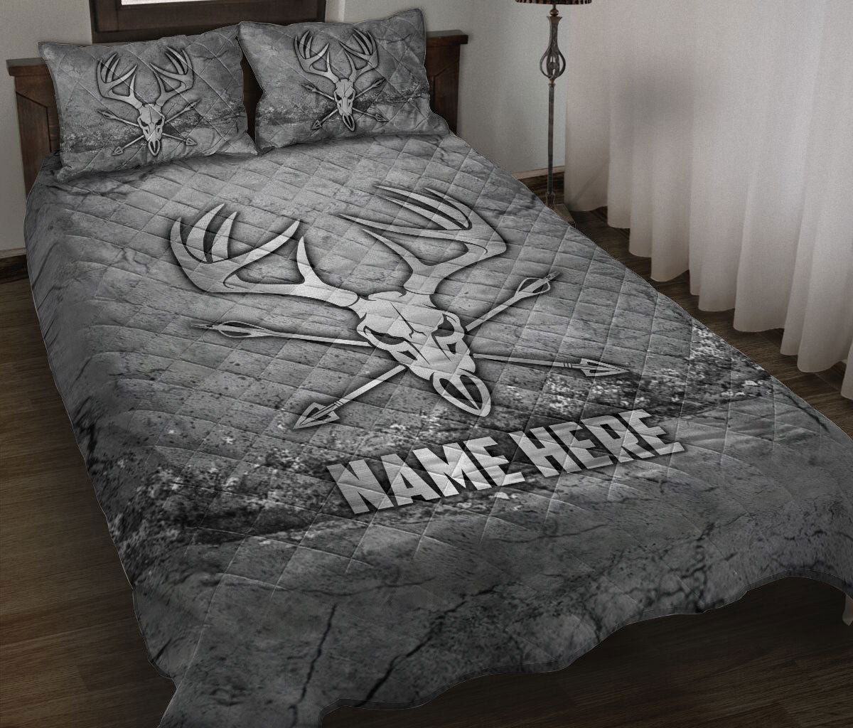 Personalized Hunting Quilt Bedding Set, Electrican Lineman Scratch Grays Quilt Blanket With Pillowcases, Custom Name Duvet Cover Set