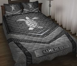 Personalized Turtle Quilt Bedding Set, Turtle Silvers Quilt Blanket With Pillowcases, Custom Name Duvet Cover Set