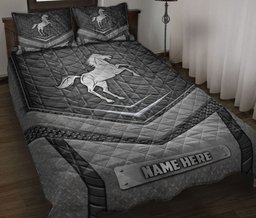 Personalized Horse Quilt Bedding Set, Horse Silvers Horses Quilt Blanket With Pillowcases, Custom Name Duvet Cover Set