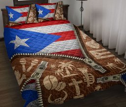 Personalized Puerto Rico Quilt Bedding Set, Puerto Rico Flag Puerto Rican Striped Star Quilt Blanket With Pillowcases, Duvet Cover Set