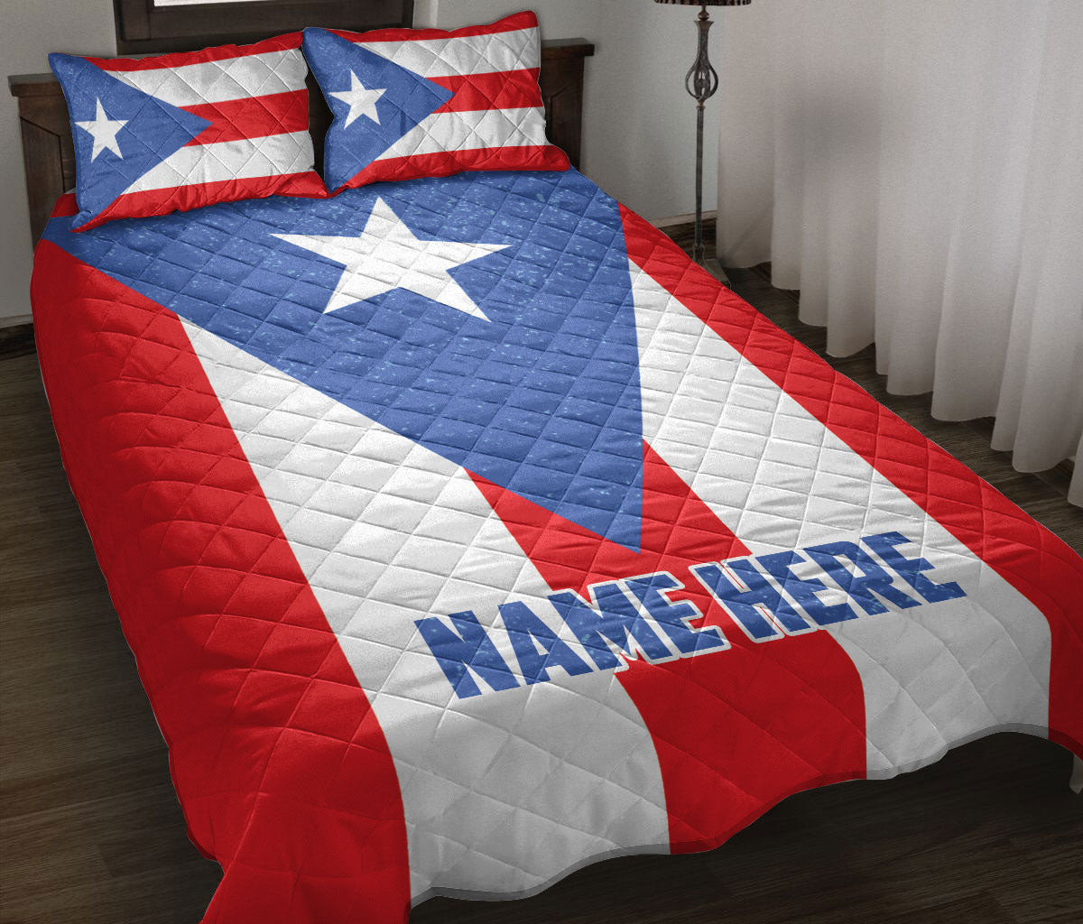 Personalized Puerto Rico Quilt Bedding Set, Puerto Rico Flag Puerto Rican Striped Star Quilt Blanket With Pillowcases, Duvet Cover Set