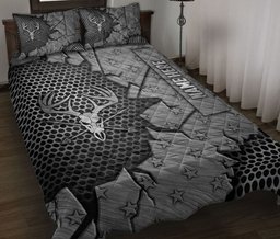 Personalized Hunting Quilt Bedding Set, Hunting Hunter Deer Crack Silver Quilt Blanket With Pillowcases, Custom Name Duvet Cover Set