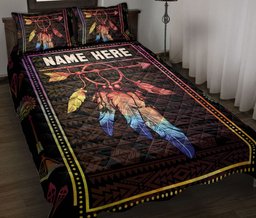 Personalized Native American Quilt Bedding Set, Dreamcatcher Native American Feather Quilt Blanket With Pillowcases, Custom Name Duvet Cover Set